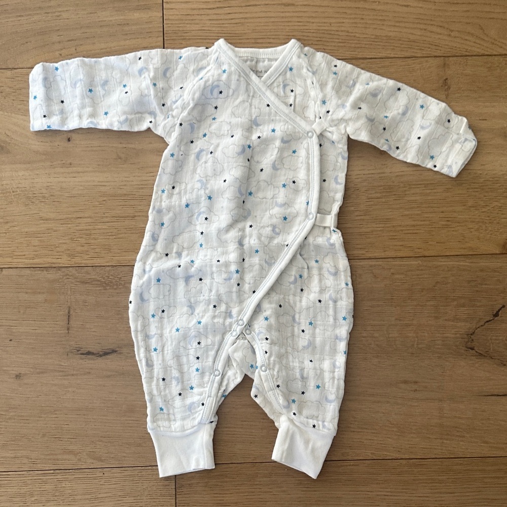 Under the Nile Muslim White and Blue Baby One Piece clouds star